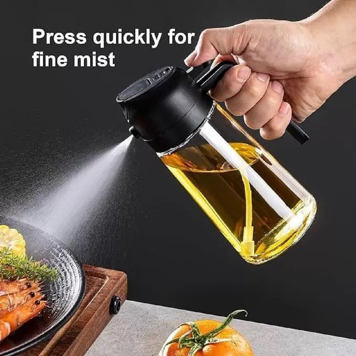 2-in-1 Glass Oil Dispenser and Sprayer Bottle (Black)